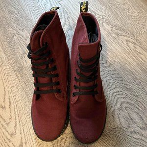 Dr. Martens Shoreditch Cherry Red Maroon Canvas Boots Shoes Womens Size 8